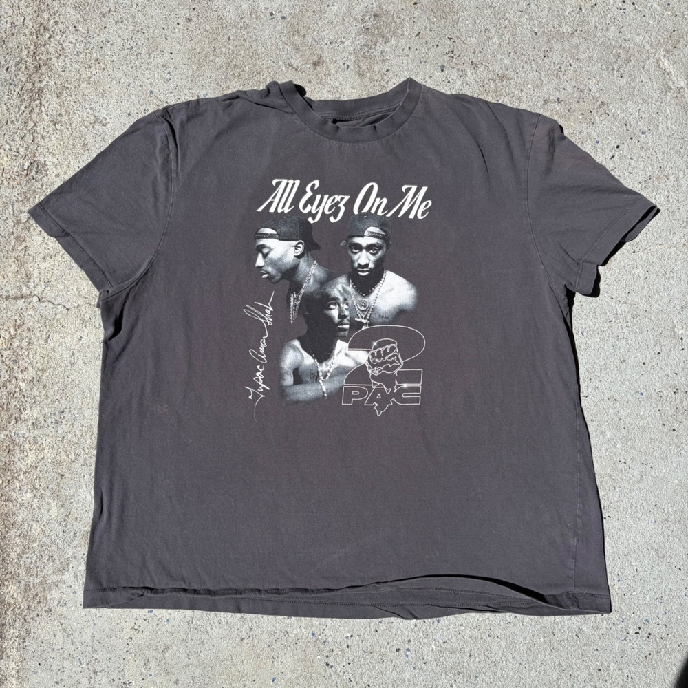Primark 2Pac All Eyez On Me Graphic T-Shirt Charcoal Gray Mens 3XL Rap Tee